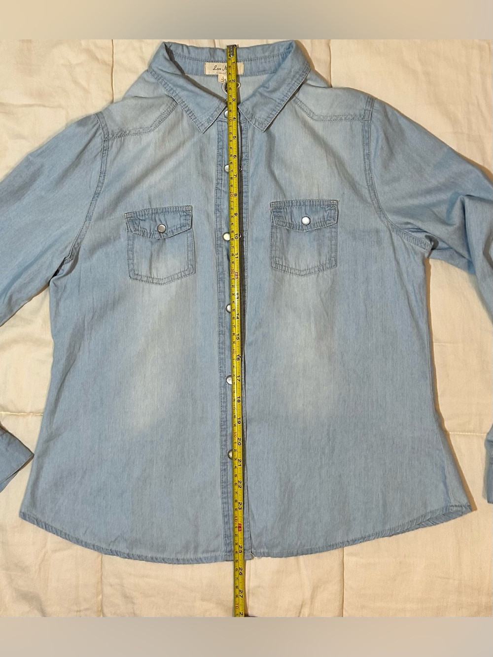Love Notes Light Blue 100% cotton snap button Down Shirt - Picture 4 of 10
